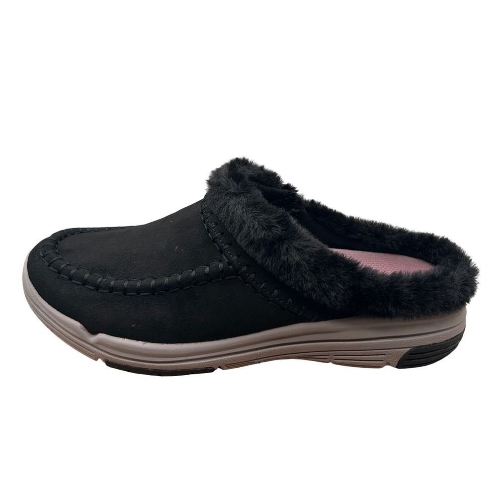 Ryka Arrow Mule Women's 7.5 W, EU: 38W,Black Faux Fur Trim Slip-On Athletic Clog